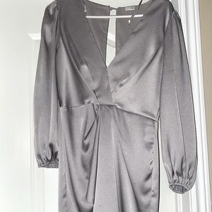 Plunge V neckline, satin dress in size S!